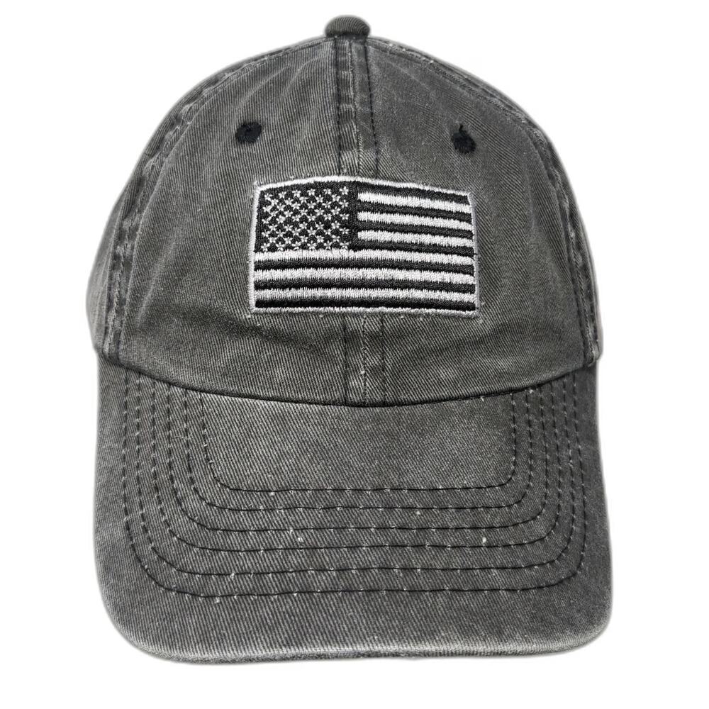 DPC Baseball Cap Gray One Size Monochrome American Flag Patch 6-Panel Cotton Hat